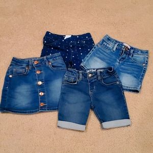Girls Jean shorts and skirt bundle, size 4/5.